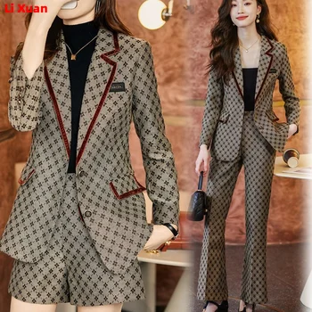 Высококачественные Весенние женские комплекты блейзеров цвета Хаки в корейском стиле 2023, женские костюмы, Рабочая одежда, Офисные осенние повседневные брюки, куртка