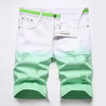 Мужские Шорты Модные Джинсы с Градиентным Рисунком Травянисто-зеленого цвета Летние Джинсовые брюки длиной до колена Ropa Hombre