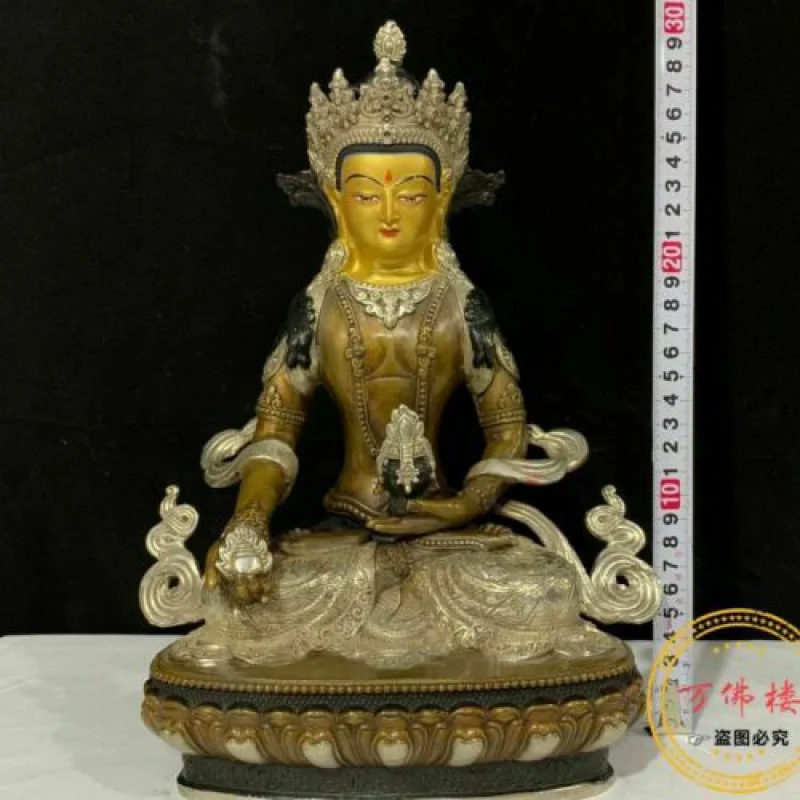 12-Дюймовый 30-сантиметровый Тибетский Бронзовый Позолоченный Буддизм Бодхисаттва Кшитигарбха/Статуя Будды 0
