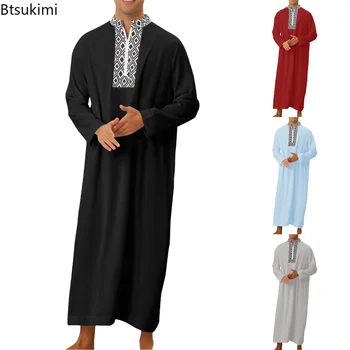2023 Мусульманский Модный Мужской Свободный Халат Рамадан Ид Арабский Дубай Рубашка С Карманом на Молнии Халат Абая Джубба Тобес Кафтан Исламская Одежда