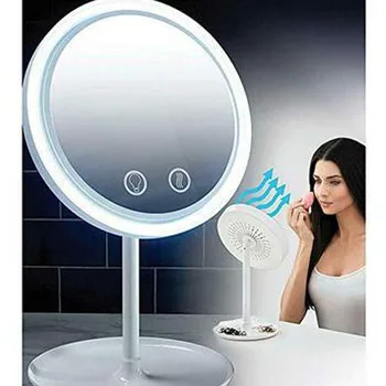 Светодиодное зеркало поставляется с вентилятором, светящийся эффект, макияж не потеет, настольное складное зеркало 3 в 1, светильник, креативные горячие товары
