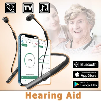 Bluetooth Перезаряжаемый слуховой усилитель и вспомогательные устройства с управлением приложением, беспроводные наушники с шейным ободком, Усилитель звука при потере слуха