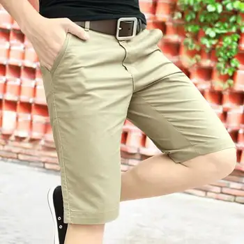 Мужские Летние Короткие однотонные шорты 2023, Мужские шорты для отдыха, Деловые, Социальные, Бермуды, Мужские Шорты, Модные Эластичные брюки до половины длины