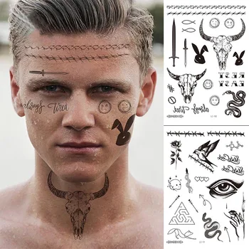 Водонепроницаемая временная татуировка, наклейка с изображением линии Тотема Панды, наклейки с татуировкой Пламени, Поддельные татуировки для мужчин, женщин, девочек