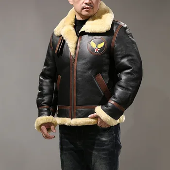HA-B3 Азиатский Размер, Качественная Теплая Толстая Тяжелая Мужская Зимняя куртка Из натуральной Овечьей кожи На Овечьем Меху B3