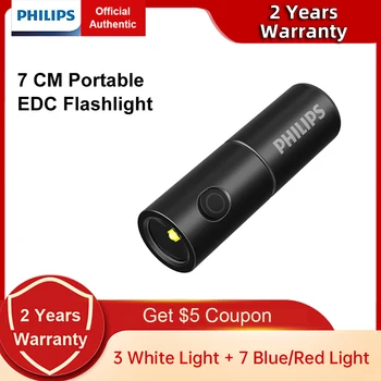 Новейший портативный фонарик Philips 7 см, 7 режимов освещения, светодиодные перезаряжаемые мини-фонарики, походная лампа для самообороны