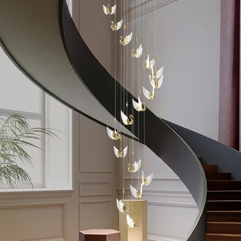 Двухуровневое здание большая люстра вилла современный минималистский свет роскошный чердак лебединая люстра на лестничной клетке длинная люстра
