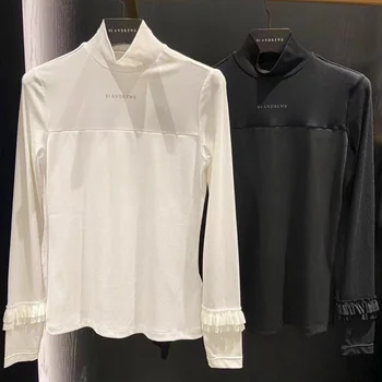 2023, Весенне-осенняя женская новая футболка для гольфа с длинным рукавом, пуловер с тонким низом и высоким воротником, Модный универсальный стиль