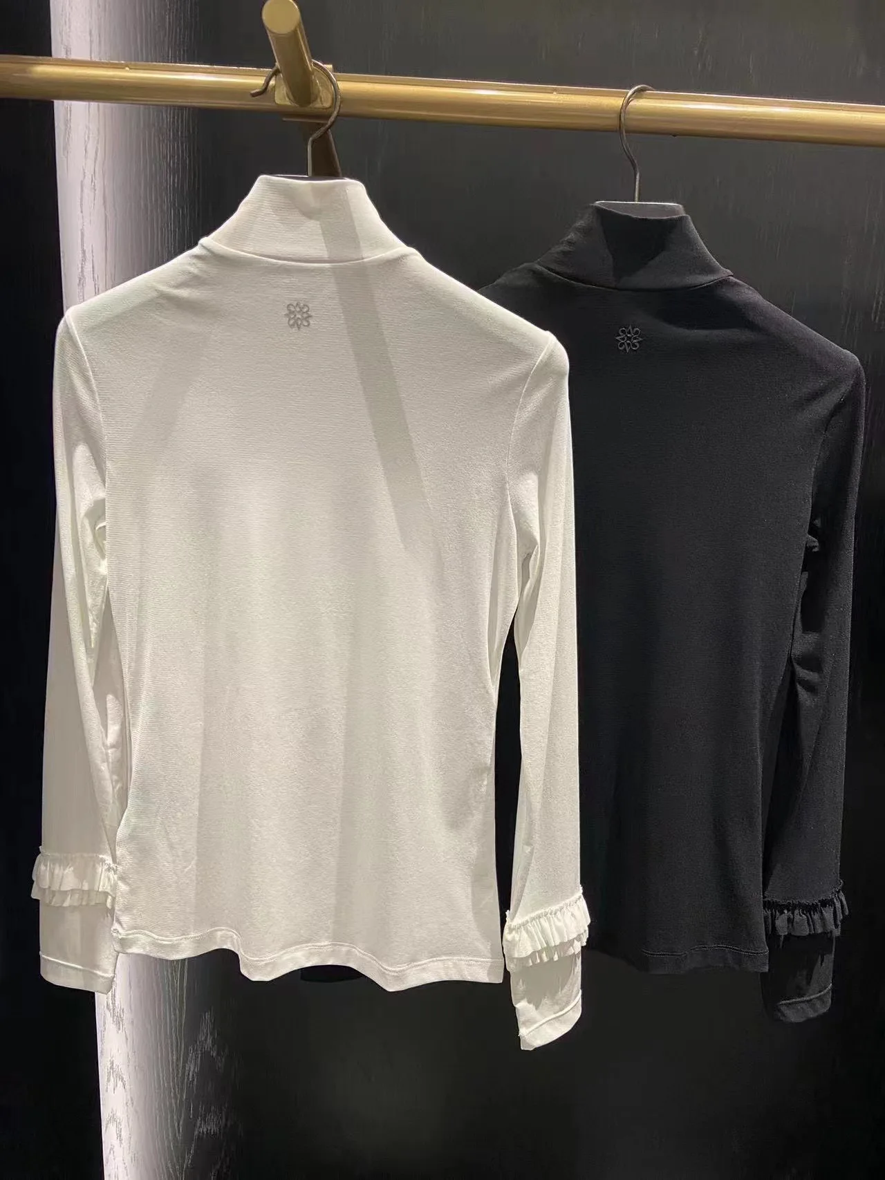 2023, Весенне-осенняя женская новая футболка для гольфа с длинным рукавом, пуловер с тонким низом и высоким воротником, Модный универсальный стиль 1