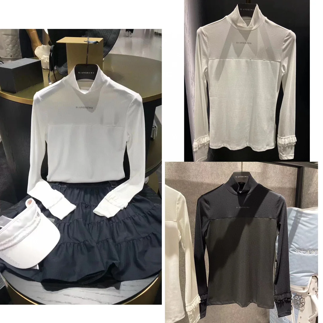 2023, Весенне-осенняя женская новая футболка для гольфа с длинным рукавом, пуловер с тонким низом и высоким воротником, Модный универсальный стиль 3