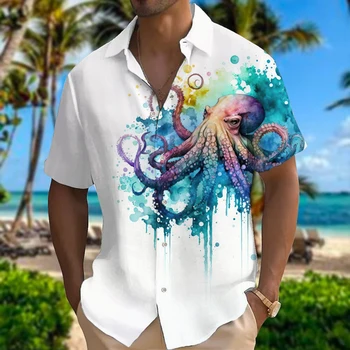 Новые Гавайские мужские рубашки с 3D принтом животных, летние топы с короткими рукавами и лацканами, модные уличные рубашки Оверсайз, мужская одежда