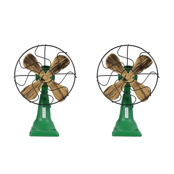 2X Ретро-ностальгический вентилятор для дома, винтажный вентилятор, миниатюрные фигурки в европейском стиле для домашнего декора, зеленый