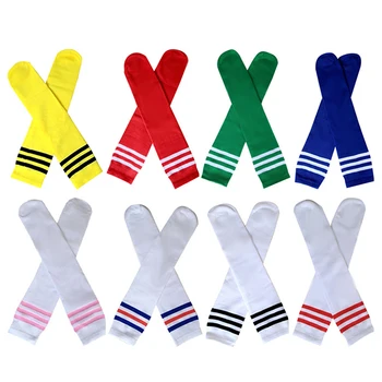 Детские Футбольные носки Унисекс для студентов, Однотонные полосатые футбольные носки средней длины без каблука