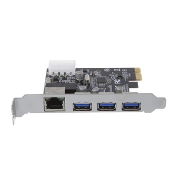 Новый PCI-E Для внешнего 3-портового концентратора USB 3.0 + Сетевая карта RJ-45 Gigabit Ethernet 1000 Мбит/с PCI Express USB 3.0 Карта контроллера