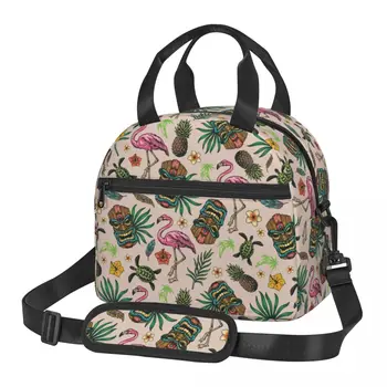 Утепленная сумка для ланча с птицами Фламинго для работы, школы, цветов, Они, Водонепроницаемый термоохладитель, коробка для Бенто, женщины, дети