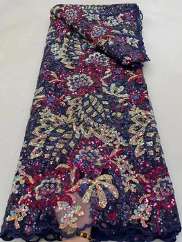 роскошная Кружевная ткань с пайетками, Африканский Тюль, 2023, Высококачественная Нигерийская ткань для вышивания бисером Для женщин, Свадьба
