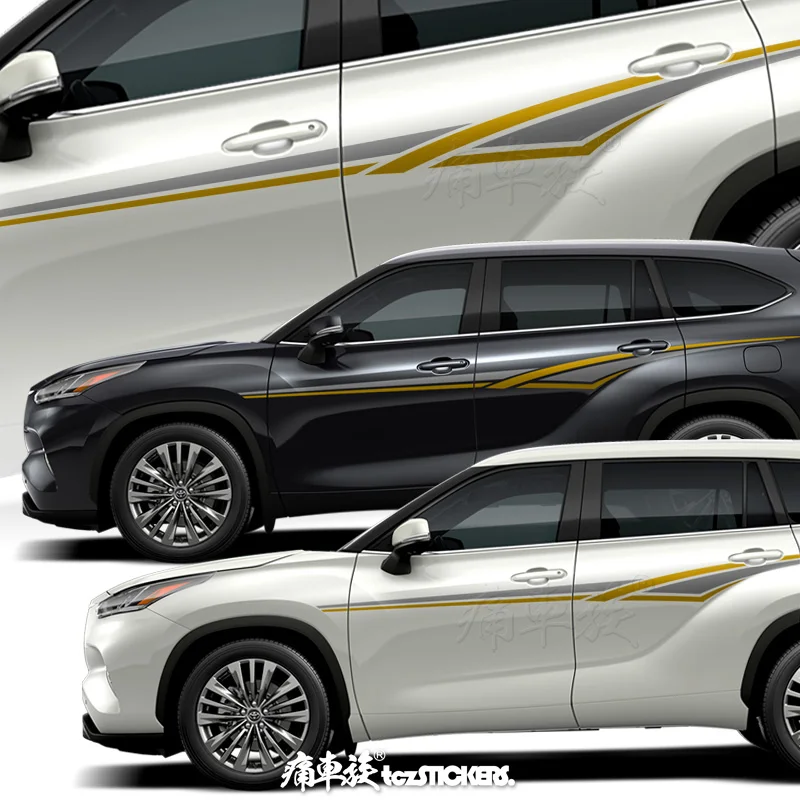 Новые автомобильные наклейки для Toyota Highlander 2022, боковины кузова, украшенные модными наклейками для спортивных автомобилей, аксессуары из виниловой пленки 0