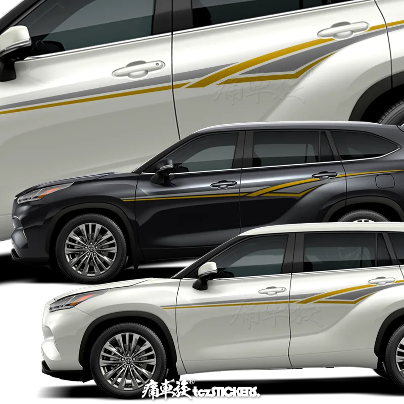 Новые автомобильные наклейки для Toyota Highlander 2022, боковины кузова, украшенные модными наклейками для спортивных автомобилей, аксессуары из виниловой пленки 4
