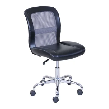 Офисное кресло со средней спинкой из виниловой сетки, черно-серого цвета