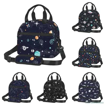 Ланч-бокс Galaxy Space Planet Многоразового Использования, изолированный Ланч-бокс, кулер, Прочная сумка для Бенто, сумка для мальчиков и девочек, Школьная сумка для пикника
