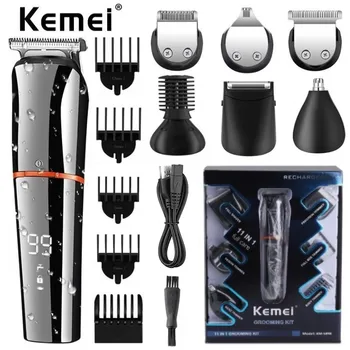 Оригинальный цифровой дисплей kemei, универсальный триммер для волос для мужчин, триммер для бровей, бороды, электрическая машинка для стрижки волос, набор для ухода за волосами, стрижка