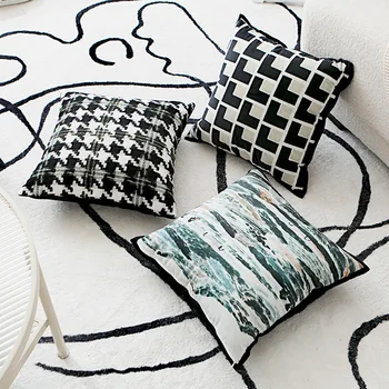Скандинавский Черно-белый Чехол для подушки Art Lines, Жаккардовая наволочка в клетку, 45x45 см, Подушки для гостиной, спальни, дивана