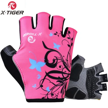 X-Tiger Женские Противоударные спортивные перчатки, Велосипедные перчатки, Дышащие Моющиеся перчатки на половину пальца Для Езды на мотоцикле, MTB, Велосипедные перчатки