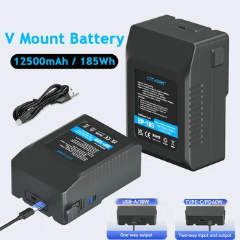 Аккумулятор CITYORK V Mount BP-185 с портом быстрой зарядки для Sony HDCAM, светодиодной подсветки, XDCAM, DSLR BMPCC 4K, Монитора, цифровых кинокамер