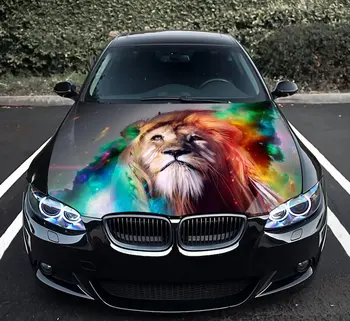 Обертка капота автомобиля, абстрактный лев, виниловая наклейка на капот, полноцветная графическая наклейка, подходит для любого автомобиля