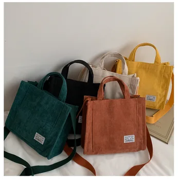 Женская вельветовая сумка на молнии, маленькая хлопковая холщовая сумочка, Повседневная женская эко-сумка через плечо, винтажные сумки-мессенджеры