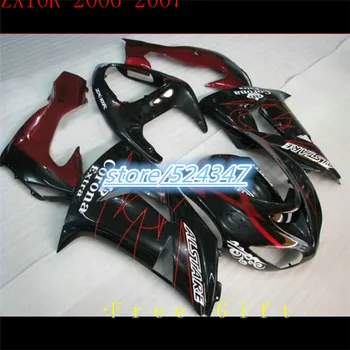 100% дешевых продаваемых мотоциклов для Ninja ZX10R 06 07 06-07 repsol kawasaki Ninja ZX10R кузов с обтекателем красными чернилами, черная часть третья