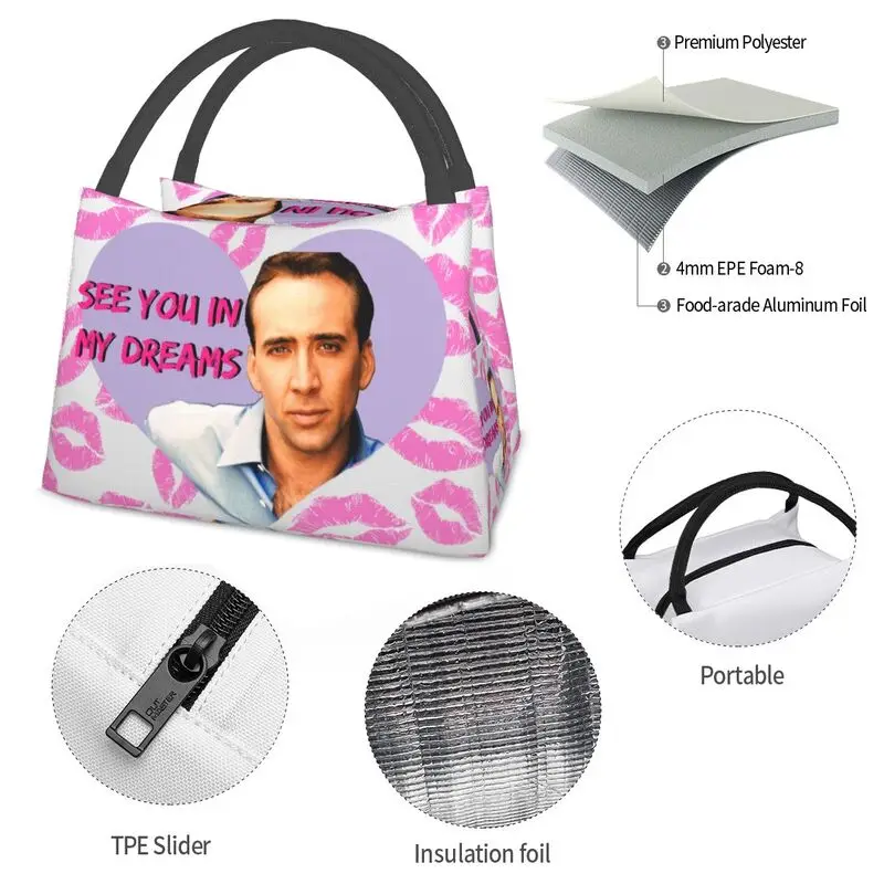 Nicolas Cage Термоизолированная сумка для ланча Женская Портативная сумка для хранения ланча на открытом воздухе для пикника Коробка для еды 4