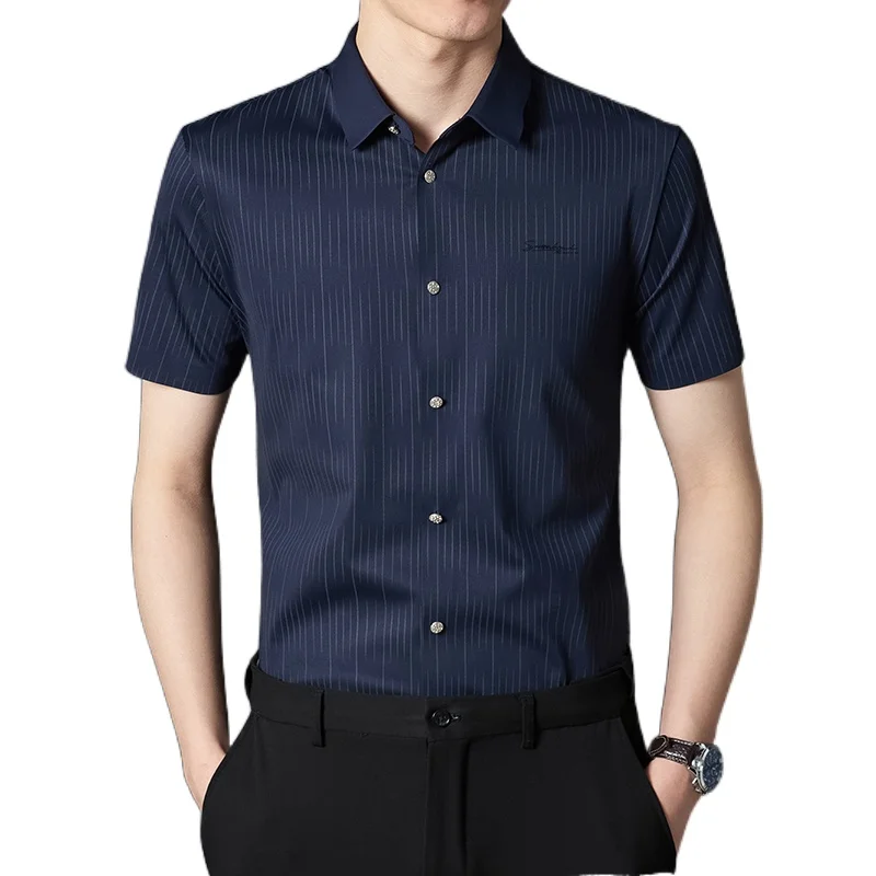 Роскошные стильные повседневные рубашки quliaty с коротким рукавом для мужчин, деловая приталенная официальная рубашка, мягкие эластичные топы, мужская офисная одежда 5