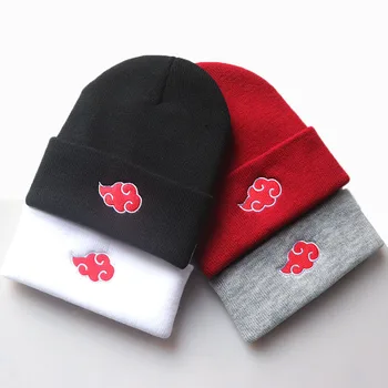Милые шапочки, женская осенне-зимняя теплая шапка, аниме Акацуки, Косплей, Красное облако, вышивка, шапки для мужчин, Вязаная шапочка Унисекс