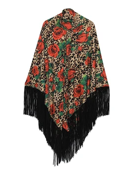 Двусторонняя шаль с леопардовым принтом/юбка с кисточками, треугольный переплет большого размера