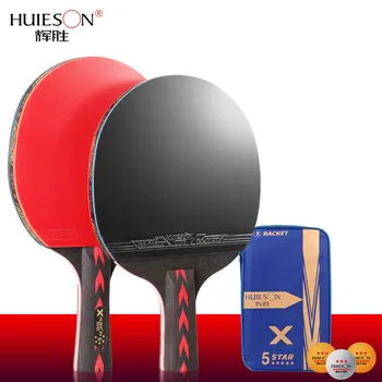 Набор Ракеток для настольного тенниса Huieson 5 Звезд, 7-Слойные Черные и красные Наноуглеродистые Лопатки для настольного тенниса + 3шт шариков для пинг-понга 3 Звезды