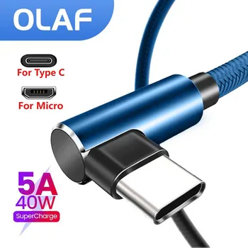 OLAF 5A USB C Кабель Быстрой Зарядки Micro USB для Huawei Mate 40 30 Xiaomi Samsung 90 Градусов Шнур Для Зарядки мобильного телефона 1 М/2 М/3 М