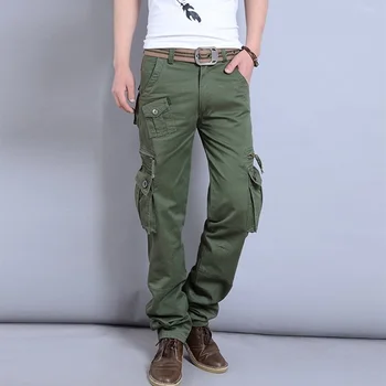 Уличные походные брюки с несколькими карманами, Прямые хлопковые комбинезоны, Треккинговые спортивные Свободные военные брюки, Мужские брюки-карго Большого размера