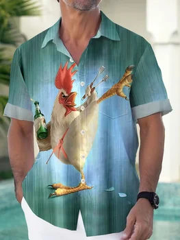 Гавайская рубашка для мужчин, Летний Пляжный рисунок курицы, футболка Y2kStreetwear, короткий рукав, Одежда Оверсайз 5XL для мужчин
