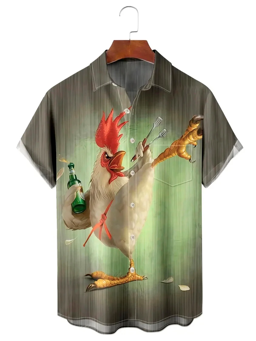Гавайская рубашка для мужчин, Летний Пляжный рисунок курицы, футболка Y2kStreetwear, короткий рукав, Одежда Оверсайз 5XL для мужчин 1