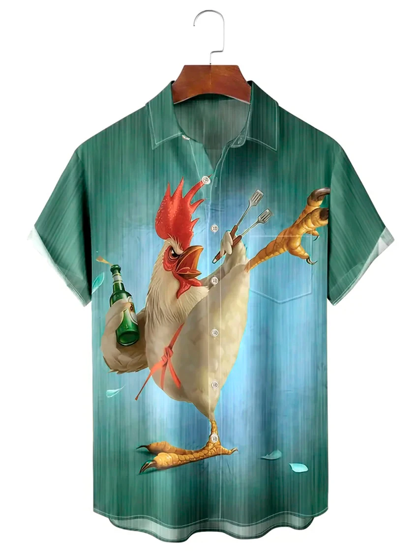 Гавайская рубашка для мужчин, Летний Пляжный рисунок курицы, футболка Y2kStreetwear, короткий рукав, Одежда Оверсайз 5XL для мужчин 2