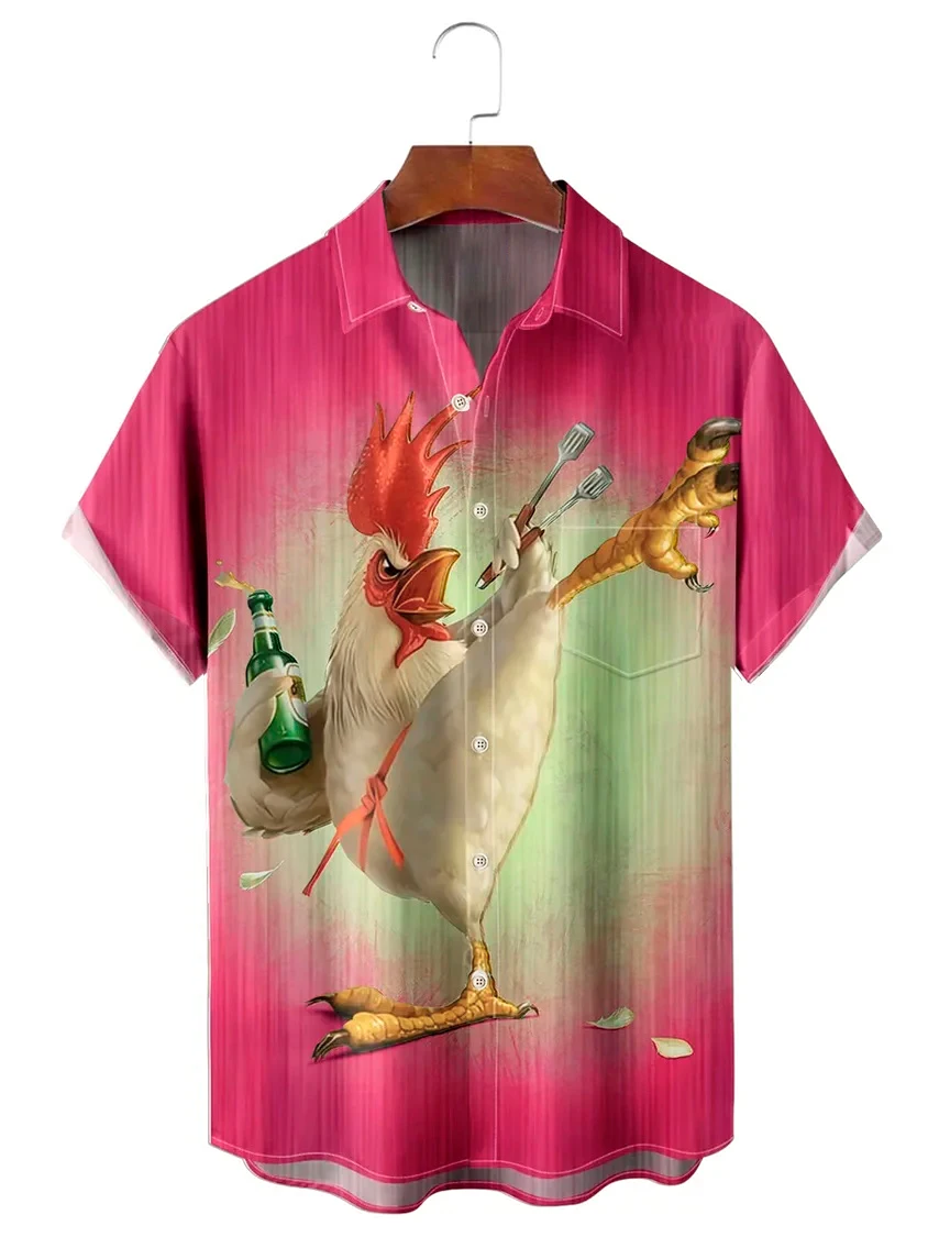 Гавайская рубашка для мужчин, Летний Пляжный рисунок курицы, футболка Y2kStreetwear, короткий рукав, Одежда Оверсайз 5XL для мужчин 3