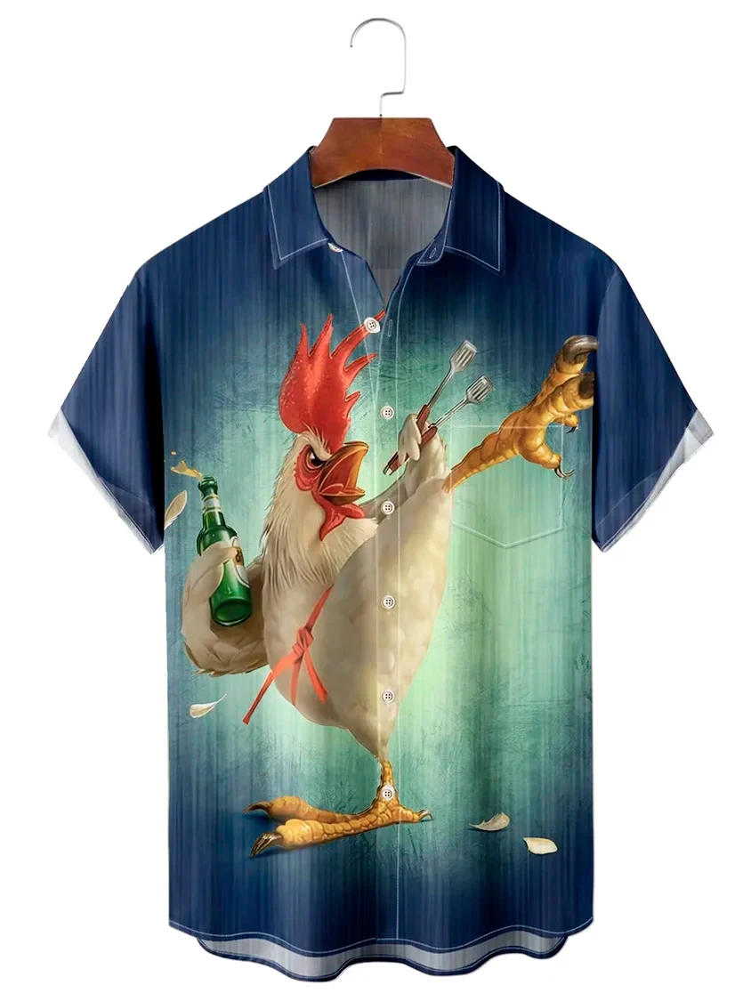 Гавайская рубашка для мужчин, Летний Пляжный рисунок курицы, футболка Y2kStreetwear, короткий рукав, Одежда Оверсайз 5XL для мужчин 4