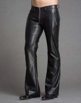 Осенние Новые Мужские Тонкие Модные брюки-клеши из натуральной кожи на молнии, мужские брюки-динамик, Большие Размеры, мужские брюки 29-39