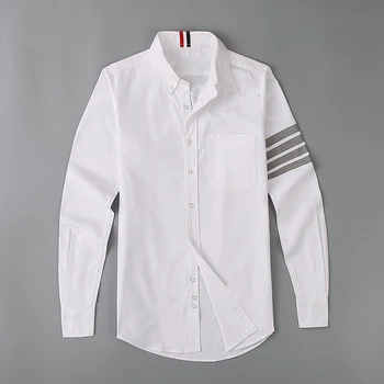 Осенне-весенняя рубашка TB THOM, хлопковая повседневная блузка в полоску с 4 полосками, корейский модный дизайн, высококачественная мужская рубашка