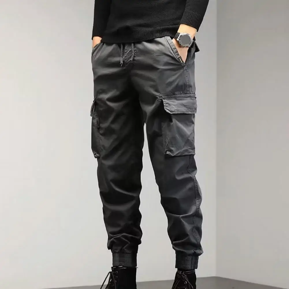 Узкие брюки, универсальная мужская уличная одежда, Стильные брюки-карго на завязках с множеством карманов, эластичный пояс на весну-осень 0