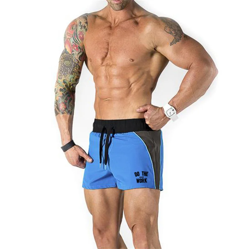 Летние новые брендовые спортивные шорты для бодибилдинга и фитнеса С дышащим принтом, облегающие лоскутные мужские шорты для бега 4