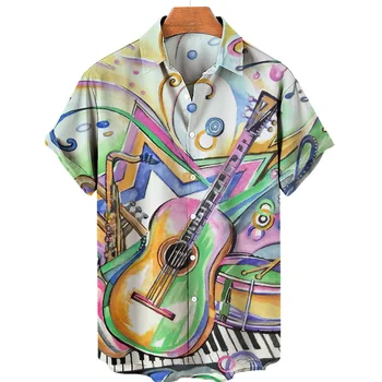 Музыкальные рубашки, Праздничная Пляжная Мужская рубашка, Топы с 3D гитарным принтом, Повседневная Укороченная Блузка Оверсайз, Уличная Дизайнерская одежда 2023