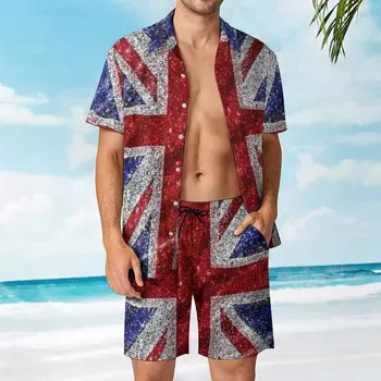 Блестящий флаг Юнион Джек, Британский Мужской пляжный костюм с пайетками, Креативный брючный костюм из 2 предметов, Винтажный Пляжный Размер США