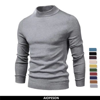 Мягкий пуловер AIOPESON со средним вырезом, мужской повседневный однотонный зимний теплый мужской свитер i Quality, пуловер, свитер для мужчин